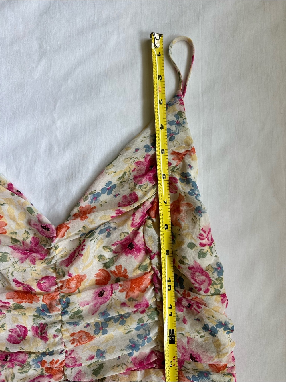 ASTR The Label Floral Ruched Flounce Mini Slip Dress -Cream Pink Blue Multicolor - Picture 9 of 14